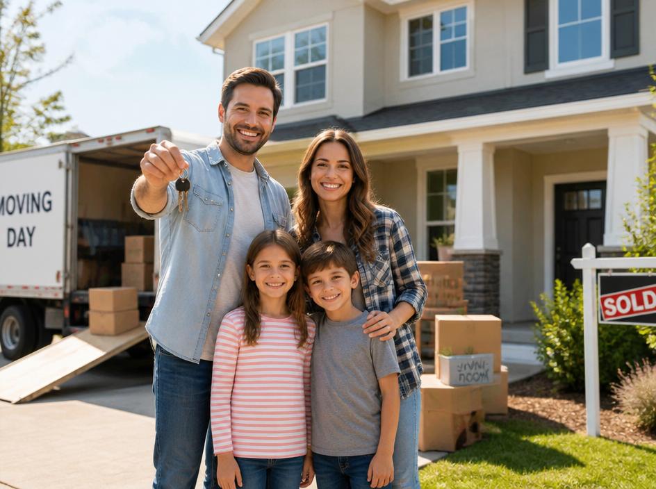 Happy family after a successful move